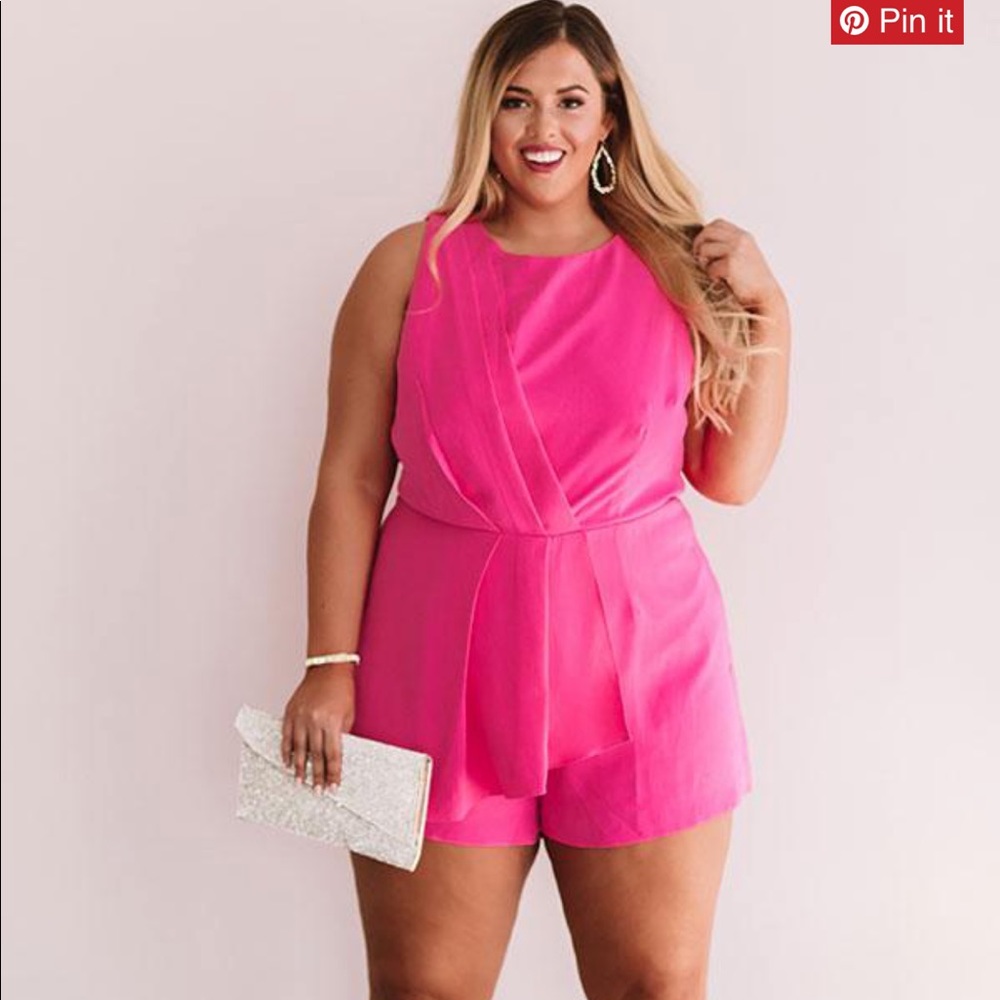 High neck romper in hot pink